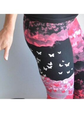 LEGGINGS DEPOT PINK & Black Butterfly Print Full length Leggings Size 12 NWT